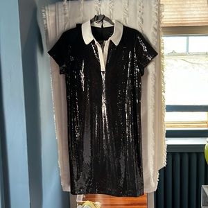 Cocktail Dress. NWT Ann Taylor Black Sequined Dress optional organza bow!